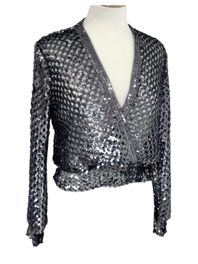 Harry Acton silver sequin crochet top